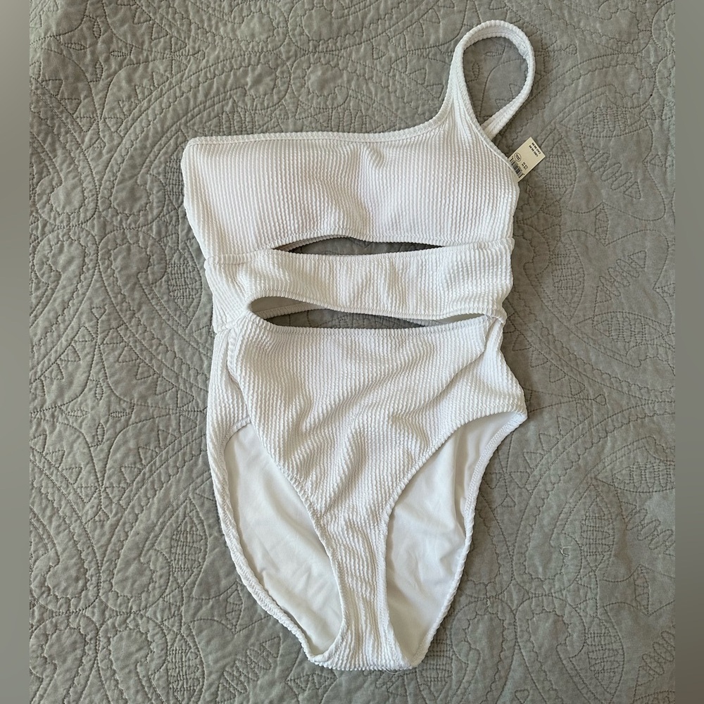 Aerie White One-Shoulder Swimsuit